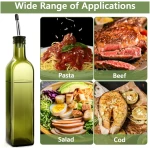 Olive Oil Dispenser Bottle, 1 Pcs Green Glass Olive Oil Dispenser and Vinegar Dispenser Set with 2 Stainless Steel Pourers, 2Labels,1 Brush and 1 Funnel Oil Bottles for Kitchen,...