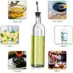 Olive Oil Dispenser Bottle, 2 Pcs Glass Olive Oil Dispenser and Vinegar Dispenser Set with 2 Stainless Steel Pourers, 4 Labels,1 Brush and 1 Funnel Oil Bottles for Kitchen (500ml)