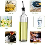 Olive Oil Dispenser Bottle, 2 Pcs Glass Olive Oil Dispenser and Vinegar Dispenser Set with 2 Stainless Steel Pourers, 4 Labels,1 Brush and 1 Funnel Oil Bottles for Kitchen (500ml)
