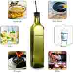 Olive Oil Dispenser Bottle, 2 Pcs Glass Olive Oil Dispenser and Vinegar Dispenser Set with 2 Stainless Steel Pourers, 4 Labels,1 Brush and 1 Funnel Oil Bottles for Kitchen (500ml)