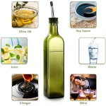 Olive Oil Dispenser Bottle, 2 Pcs Glass Olive Oil Dispenser and Vinegar Dispenser Set with 2 Stainless Steel Pourers, 4 Labels,1 Brush and 1 Funnel Oil Bottles for Kitchen (500ml)