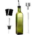 Olive Oil Dispenser Bottle, 2 Pcs Glass Olive Oil Dispenser and Vinegar Dispenser Set with 2 Stainless Steel Pourers, 4 Labels,1 Brush and 1 Funnel Oil Bottles for Kitchen (500ml)