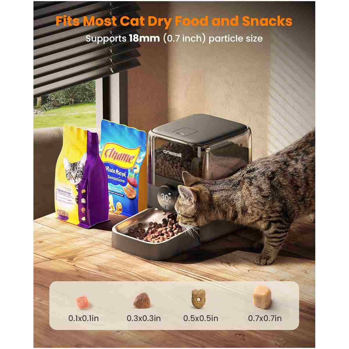 oneisall Automatic Cat Feeder, WiFi Rechargeable Cordless Pet Feeder, 100 Day Battery Operated Pet Feeder, 12 Cups/3L Timed Cat Food Dispenser for Large Kibble, Smart App...