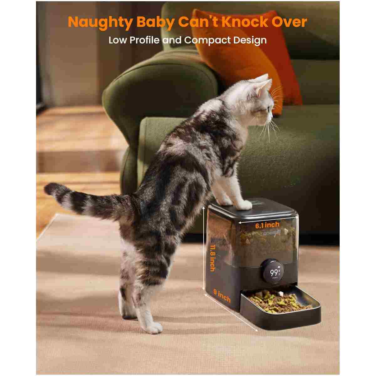 oneisall Automatic Cat Feeder, WiFi Rechargeable Cordless Pet Feeder, 100 Day Battery Operated Pet Feeder, 12 Cups/3L Timed Cat Food Dispenser for Large Kibble, Smart App...