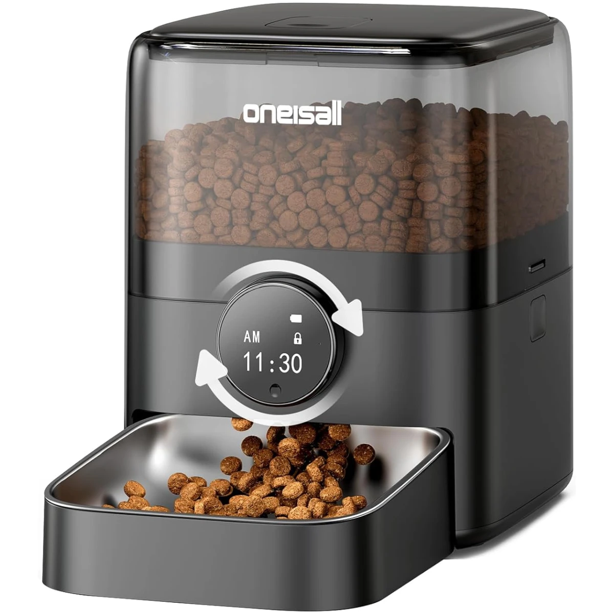 oneisall Automatic Cat Feeder, WiFi Rechargeable Cordless Pet Feeder, 100 Day Battery Operated Pet Feeder, 12 Cups/3L Timed Cat Food Dispenser for Large Kibble, Smart App...