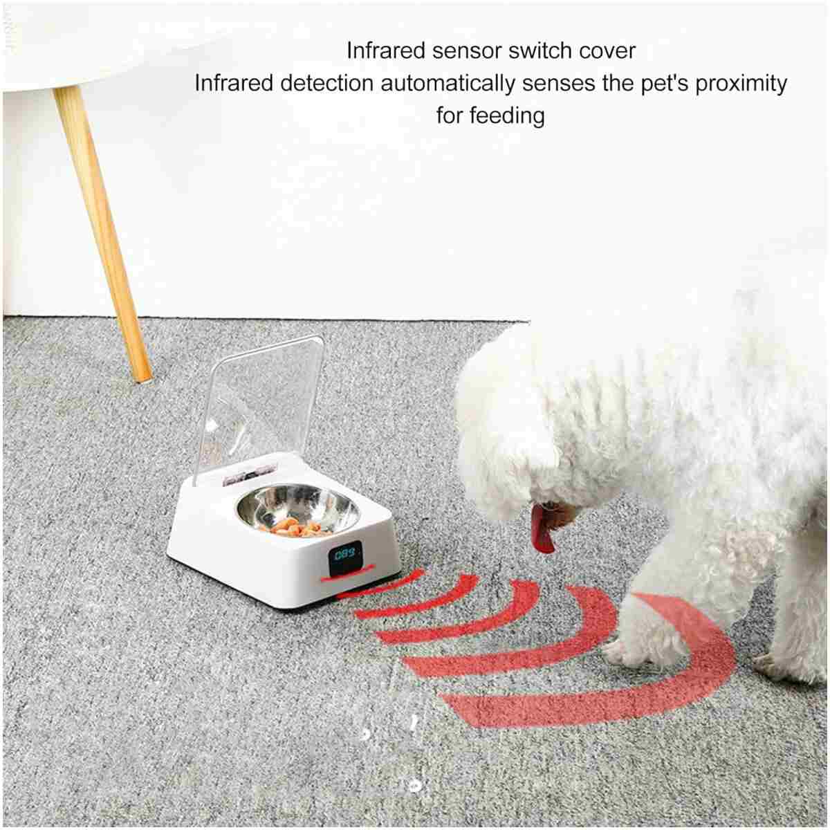 Open Lid Pet Feeder, Automatic Cat Feeder with Infrared Sensor Cover, Removable Bowl Battery Powered Intelligent Automatic Opening Lid Dog Feeder, Pet Food Dispenser for Cats...