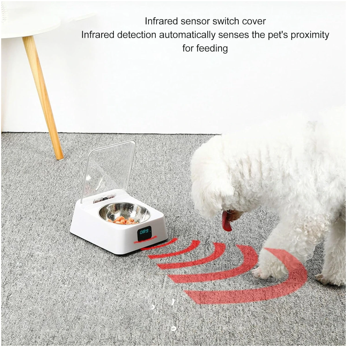 Open Lid Pet Feeder, Automatic Cat Feeder with Infrared Sensor Cover, Removable Bowl Battery Powered Intelligent Automatic Opening Lid Dog Feeder, Pet Food Dispenser for Cats...