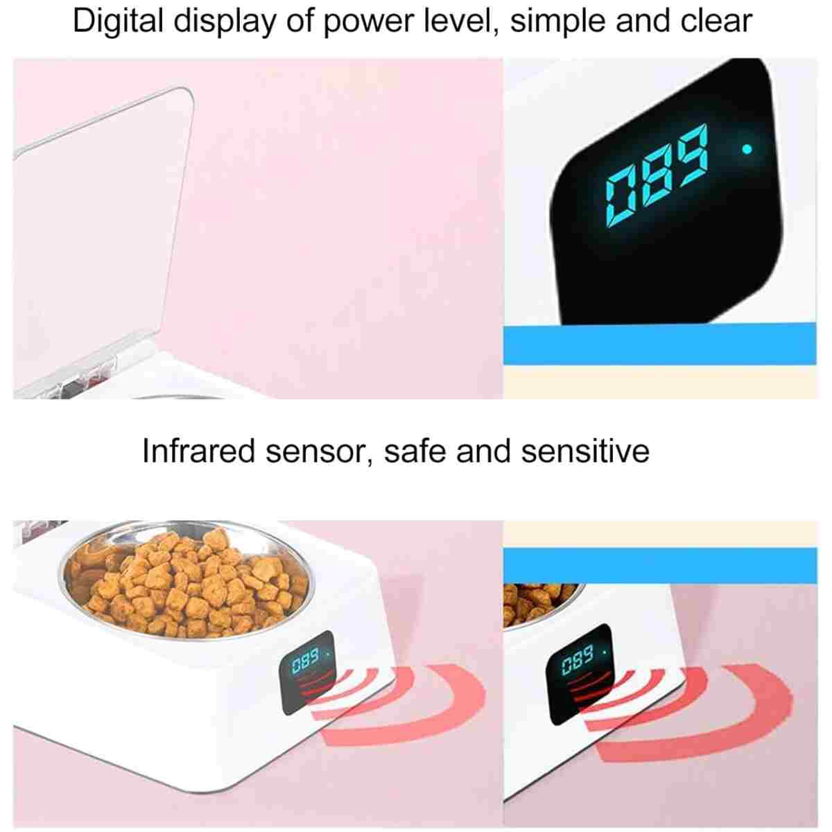 Open Lid Pet Feeder, Automatic Cat Feeder with Infrared Sensor Cover, Removable Bowl Battery Powered Intelligent Automatic Opening Lid Dog Feeder, Pet Food Dispenser for Cats...