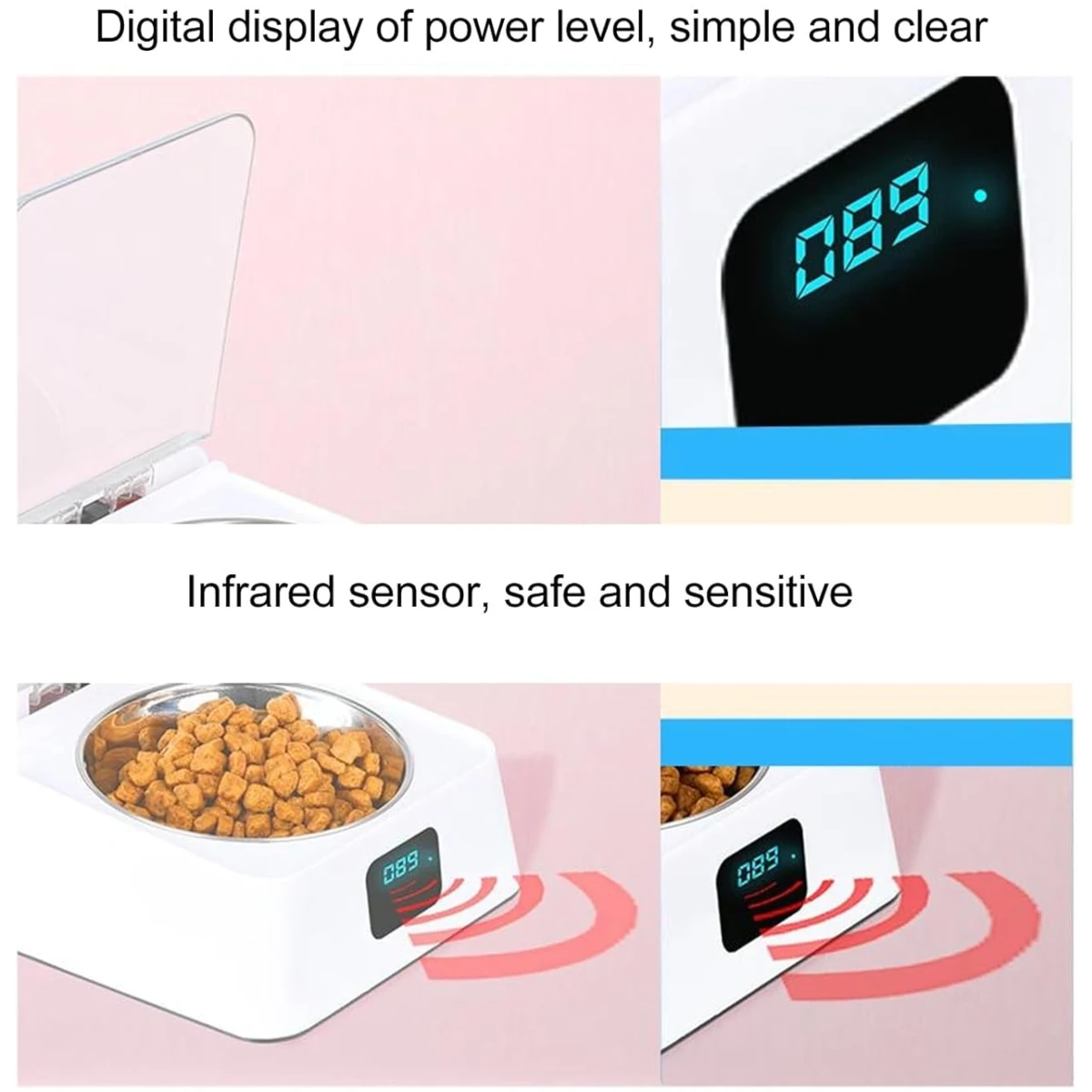 Open Lid Pet Feeder, Automatic Cat Feeder with Infrared Sensor Cover, Removable Bowl Battery Powered Intelligent Automatic Opening Lid Dog Feeder, Pet Food Dispenser for Cats...
