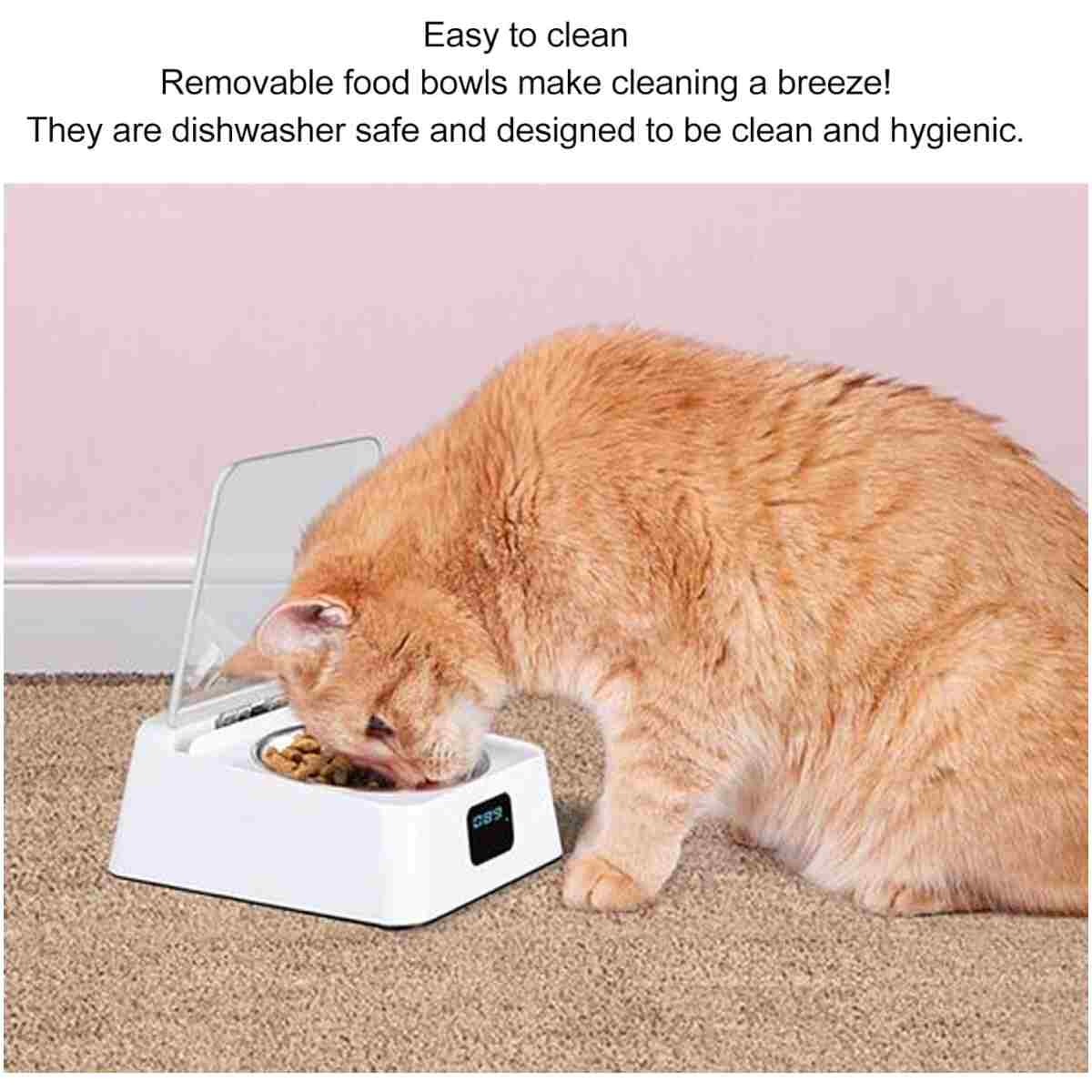Open Lid Pet Feeder, Automatic Cat Feeder with Infrared Sensor Cover, Removable Bowl Battery Powered Intelligent Automatic Opening Lid Dog Feeder, Pet Food Dispenser for Cats...