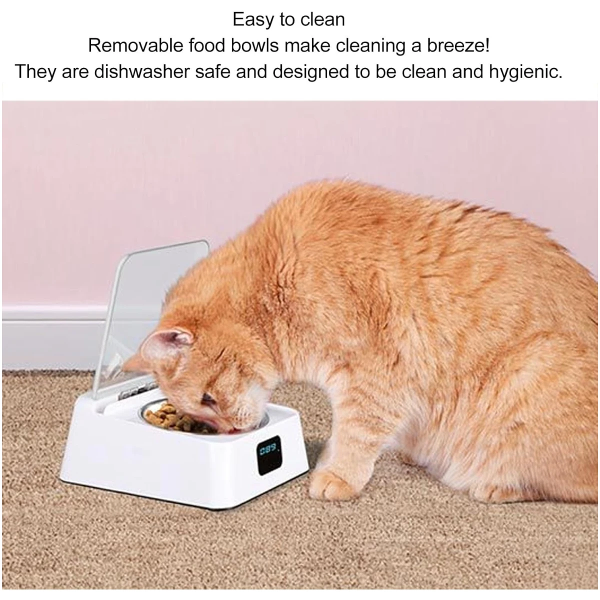 Open Lid Pet Feeder, Automatic Cat Feeder with Infrared Sensor Cover, Removable Bowl Battery Powered Intelligent Automatic Opening Lid Dog Feeder, Pet Food Dispenser for Cats...