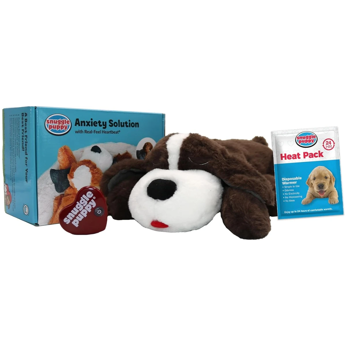 Original Snuggle Puppy Heartbeat Stuffed Dog Toy. Puppy Toy for Anxiety Relief, Calming Aid, and Comfort Toy for Behavioral Training in Brown