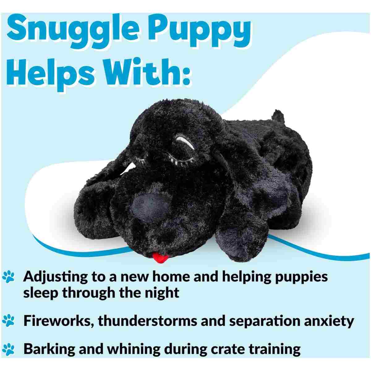 Original Snuggle Puppy Heartbeat Stuffed Toy for Dogs. Pet Anxiety Relief and Calming Aid, Comfort Toy for Behavioral Training in Black