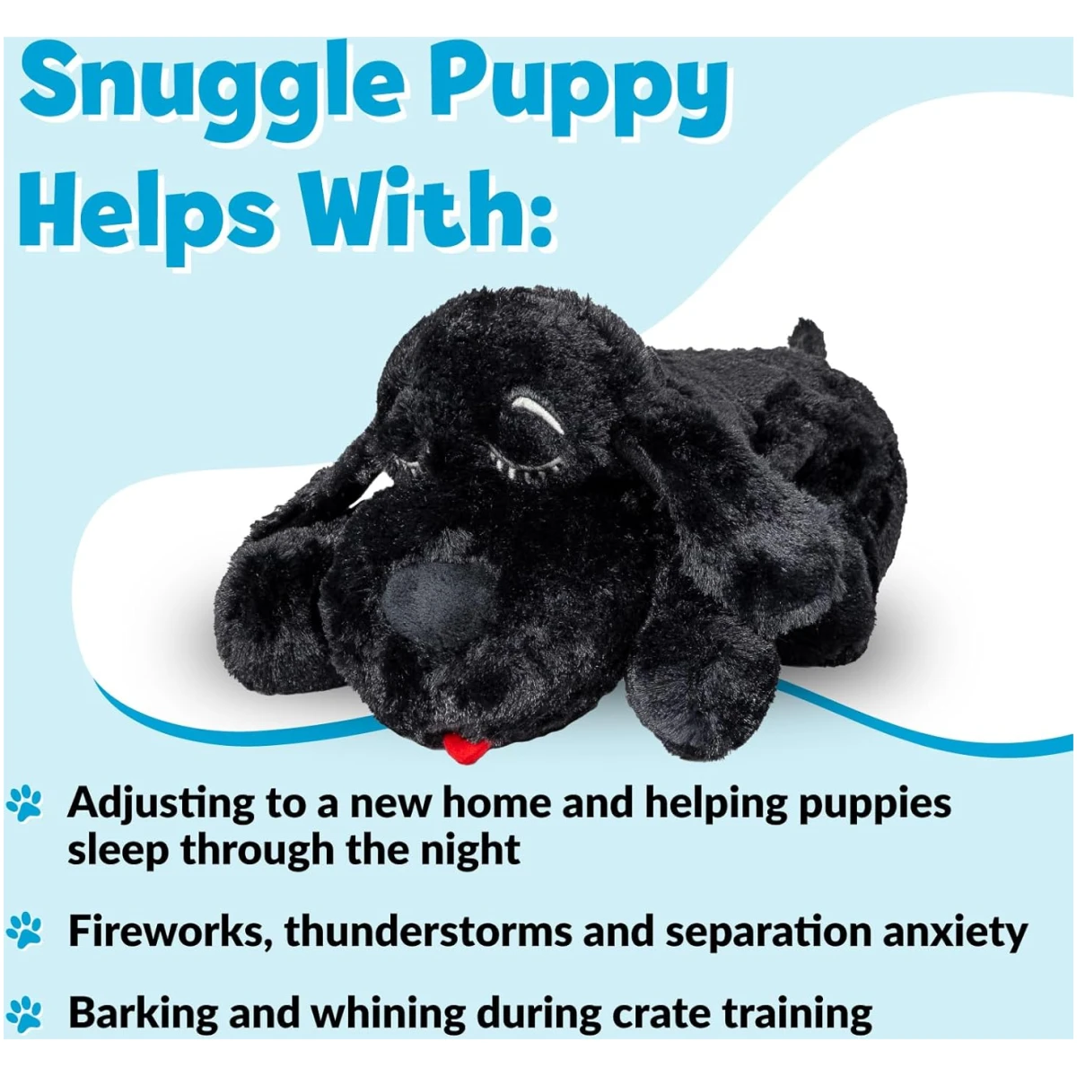 Original Snuggle Puppy Heartbeat Stuffed Toy for Dogs. Pet Anxiety Relief and Calming Aid, Comfort Toy for Behavioral Training in Black