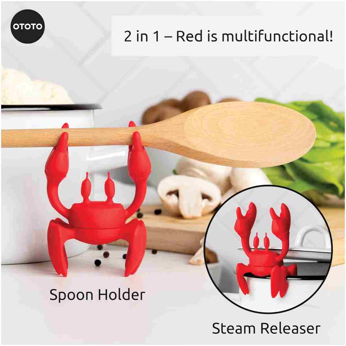 OTOTO Red the Crab Silicone Utensil Rest - Kitchen Gifts, Silicone Spoon Rest for Stove Top - Heat-Resistant Kitchen and Grill Utensil Holder - Non-Slip Spoon Holder Stove...