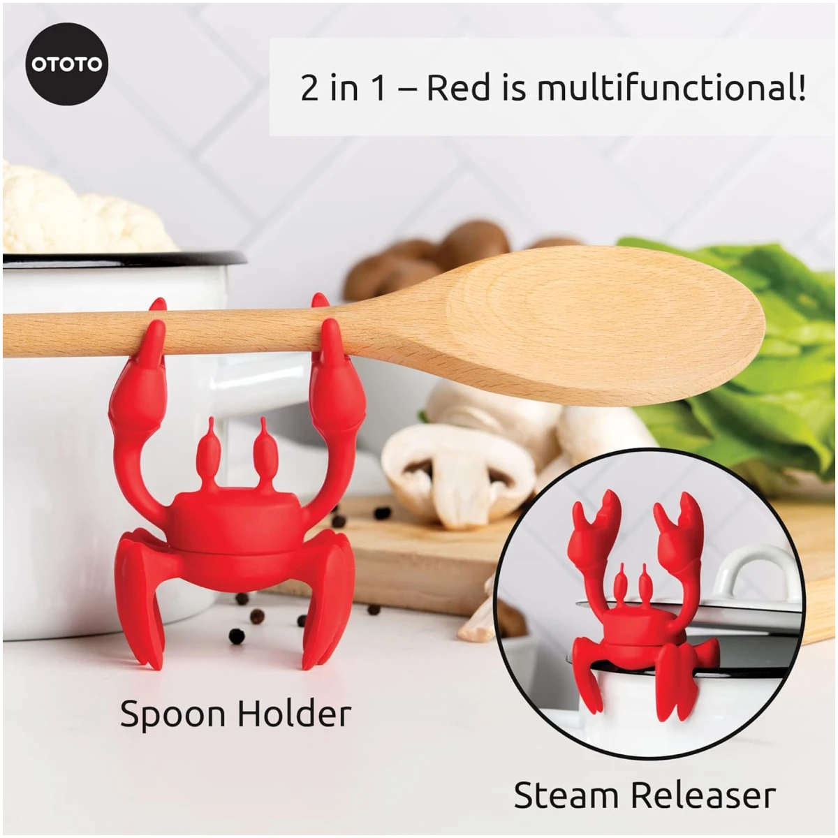 OTOTO Red the Crab Silicone Utensil Rest - Kitchen Gifts, Silicone Spoon Rest for Stove Top - Heat-Resistant Kitchen and Grill Utensil Holder - Non-Slip Spoon Holder Stove...
