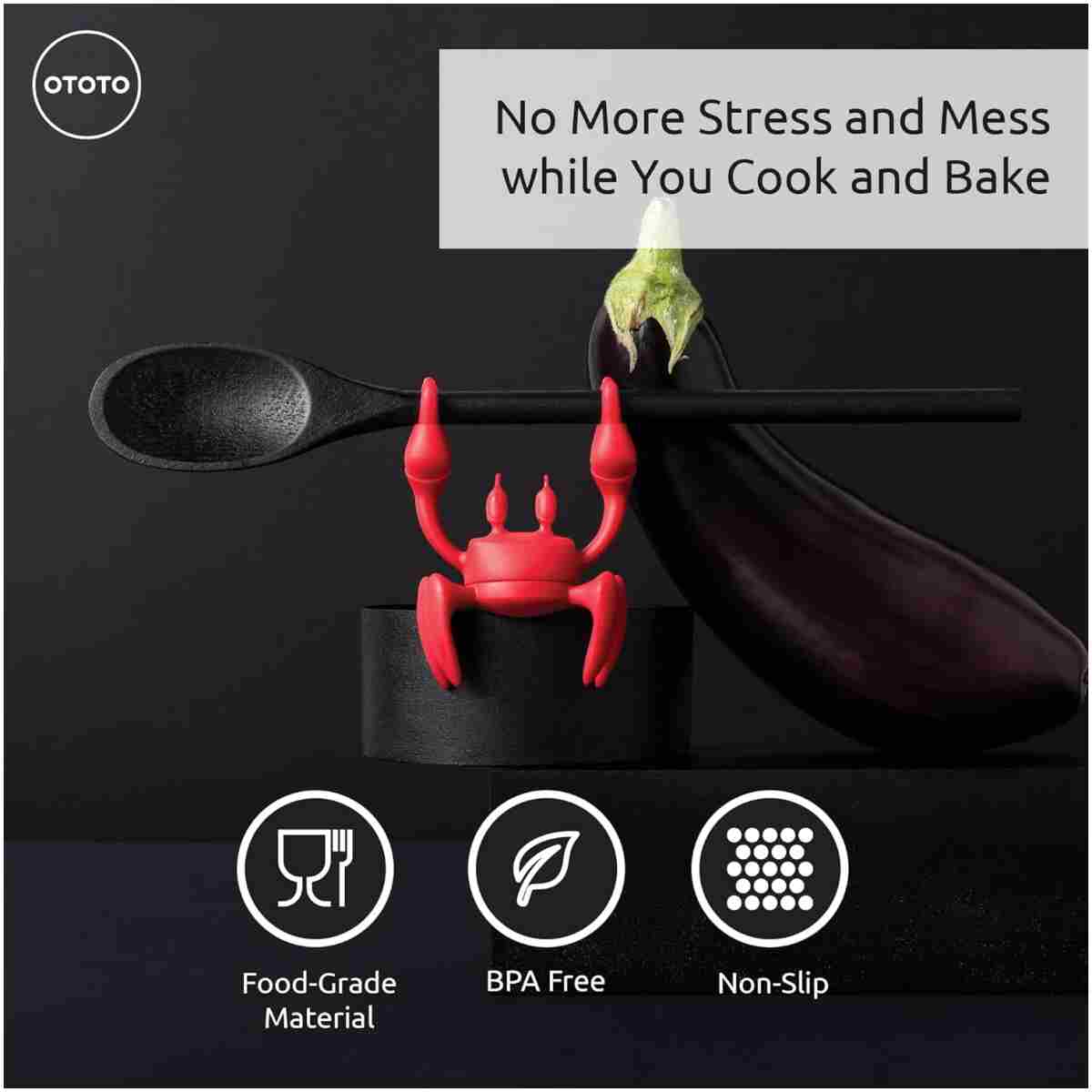 OTOTO Red the Crab Silicone Utensil Rest - Kitchen Gifts, Silicone Spoon Rest for Stove Top - Heat-Resistant Kitchen and Grill Utensil Holder - Non-Slip Spoon Holder Stove...