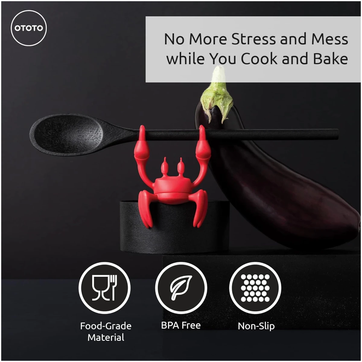 OTOTO Red the Crab Silicone Utensil Rest - Kitchen Gifts, Silicone Spoon Rest for Stove Top - Heat-Resistant Kitchen and Grill Utensil Holder - Non-Slip Spoon Holder Stove...