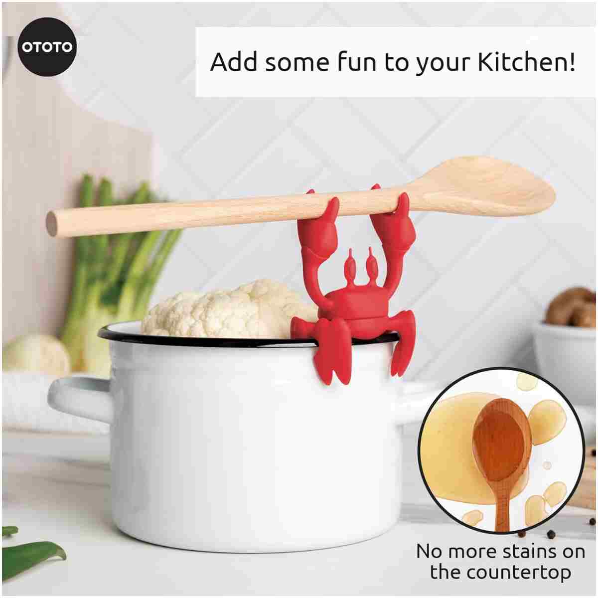 OTOTO Red the Crab Silicone Utensil Rest - Kitchen Gifts, Silicone Spoon Rest for Stove Top - Heat-Resistant Kitchen and Grill Utensil Holder - Non-Slip Spoon Holder Stove...