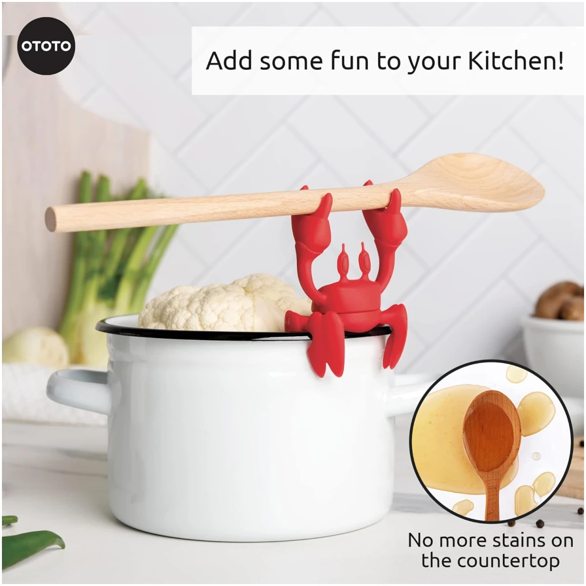 OTOTO Red the Crab Silicone Utensil Rest - Kitchen Gifts, Silicone Spoon Rest for Stove Top - Heat-Resistant Kitchen and Grill Utensil Holder - Non-Slip Spoon Holder Stove...