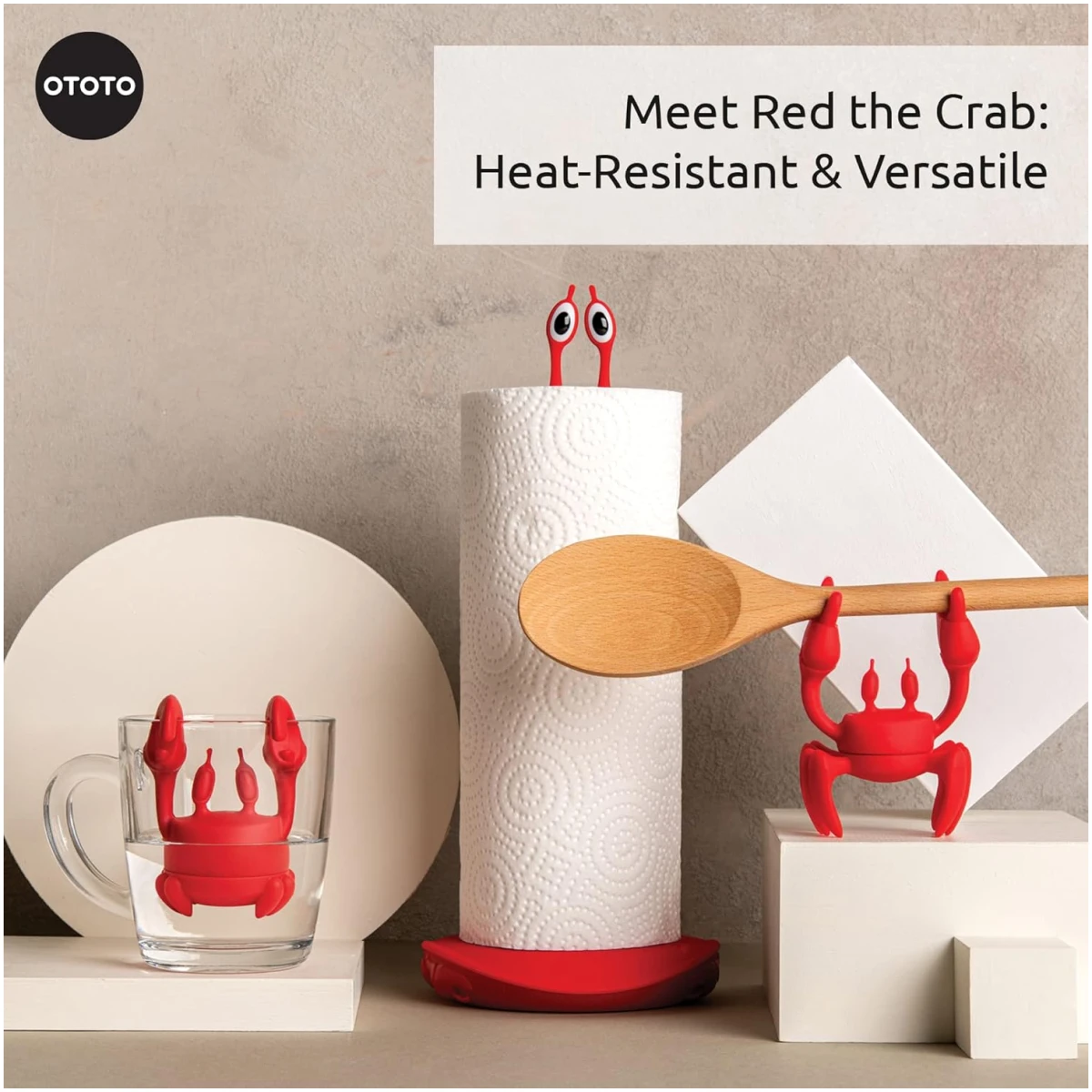 OTOTO Red the Crab Silicone Utensil Rest - Kitchen Gifts, Silicone Spoon Rest for Stove Top - Heat-Resistant Kitchen and Grill Utensil Holder - Non-Slip Spoon Holder Stove...
