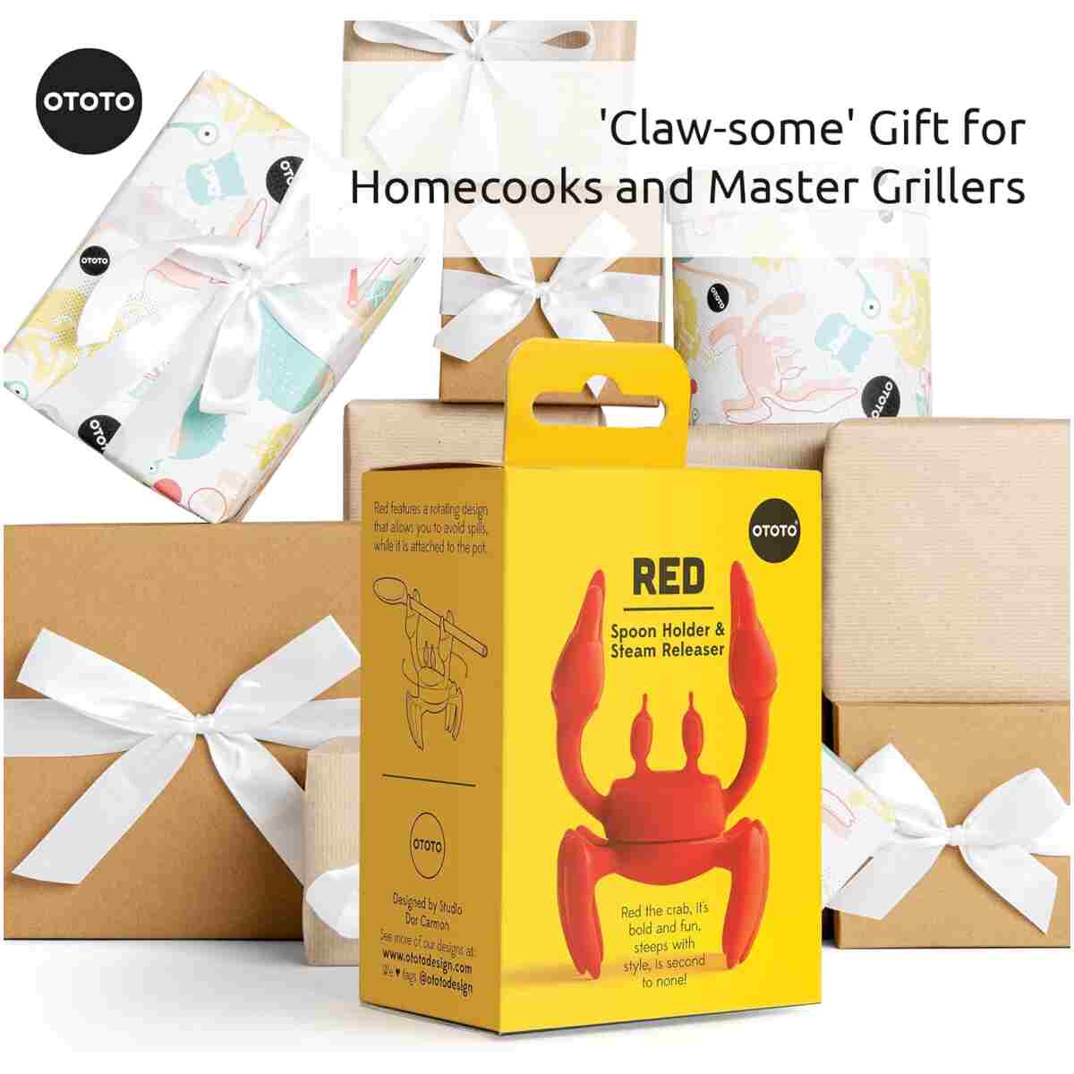 OTOTO Red the Crab Silicone Utensil Rest - Kitchen Gifts, Silicone Spoon Rest for Stove Top - Heat-Resistant Kitchen and Grill Utensil Holder - Non-Slip Spoon Holder Stove...
