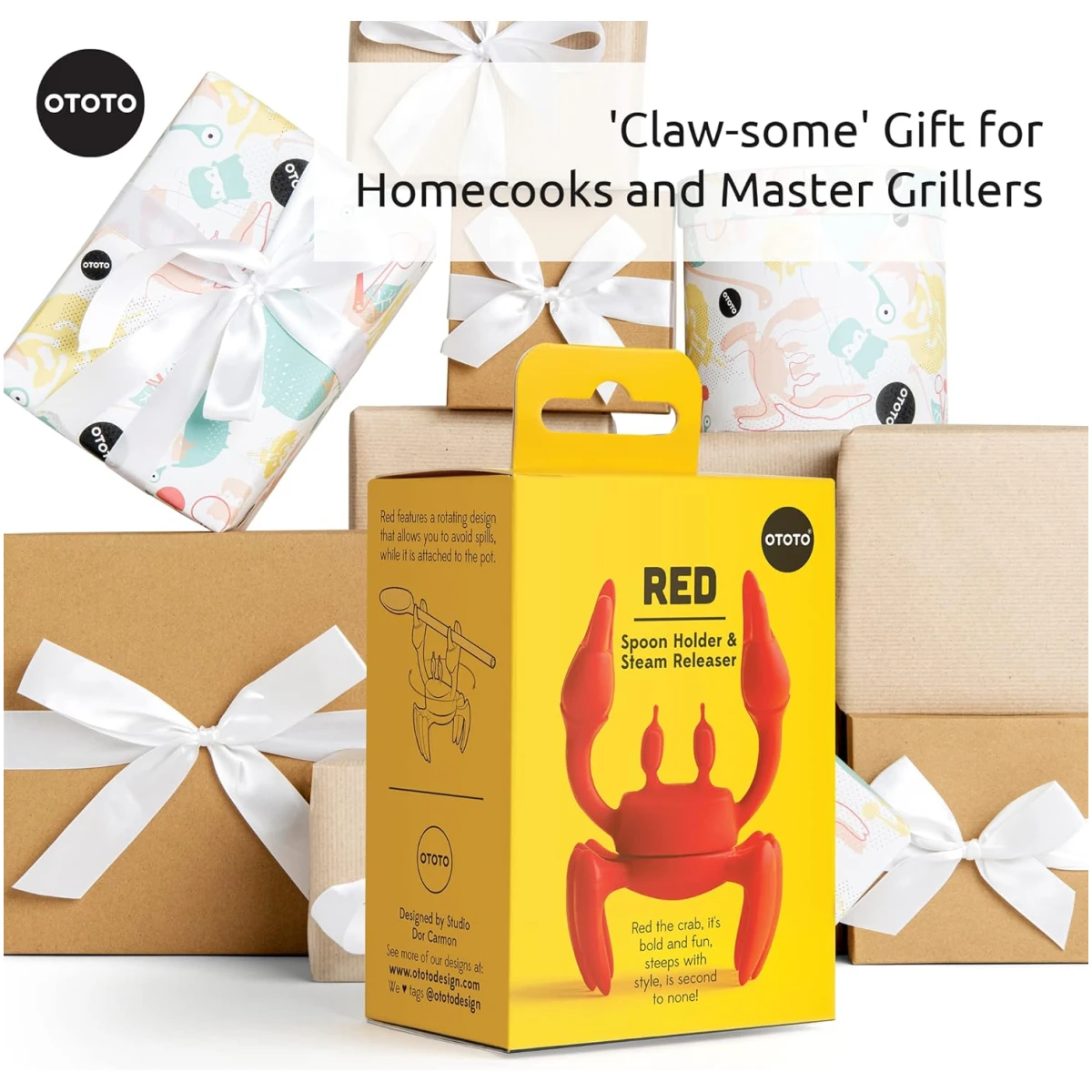 OTOTO Red the Crab Silicone Utensil Rest - Kitchen Gifts, Silicone Spoon Rest for Stove Top - Heat-Resistant Kitchen and Grill Utensil Holder - Non-Slip Spoon Holder Stove...