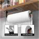 Paper Towel Holder - Self-Adhesive or Drilling, Matte Black, Upgraded Aluminum Kitchen Roll Dispenser Under Cabinet, Lighter but Stronger Than Stainless Steel!