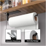 Paper Towel Holder - Self-Adhesive or Drilling, Matte Black, Upgraded Aluminum Kitchen Roll Dispenser Under Cabinet, Lighter but Stronger Than Stainless Steel!