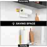 Paper Towel Holder - Self-Adhesive or Drilling, Matte Black, Upgraded Aluminum Kitchen Roll Dispenser Under Cabinet, Lighter but Stronger Than Stainless Steel!