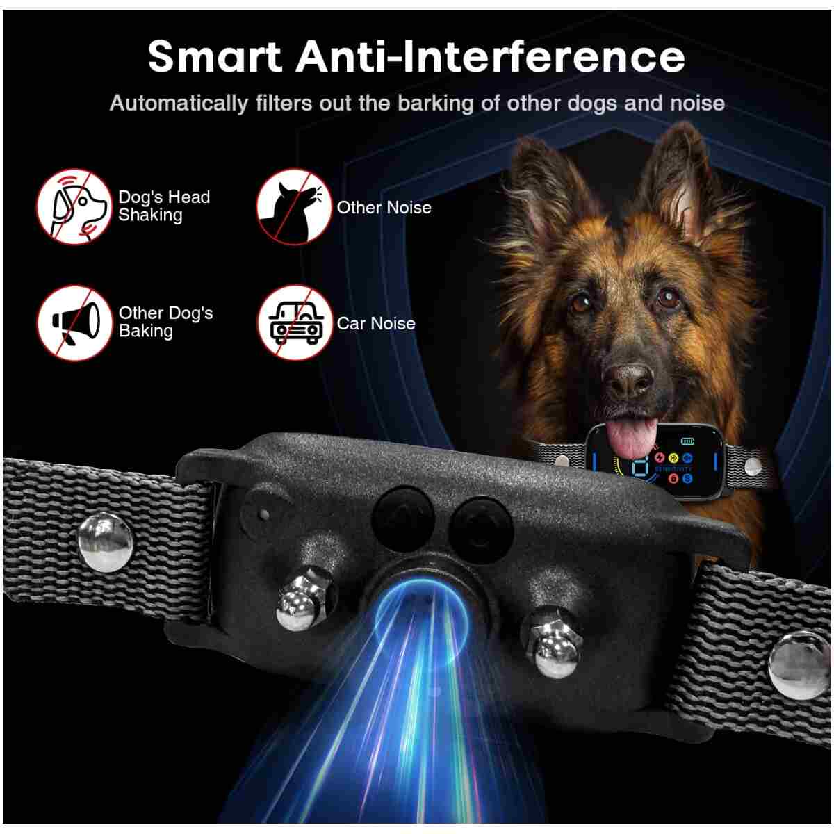 Pee Pet Bark Collar, Intelligent Ultrasonic Bark Stopper, Automatic Barking Control, Long Battery Life with USB Charging, Fits Dogs 8"-25" / 20cm-64cm, Black