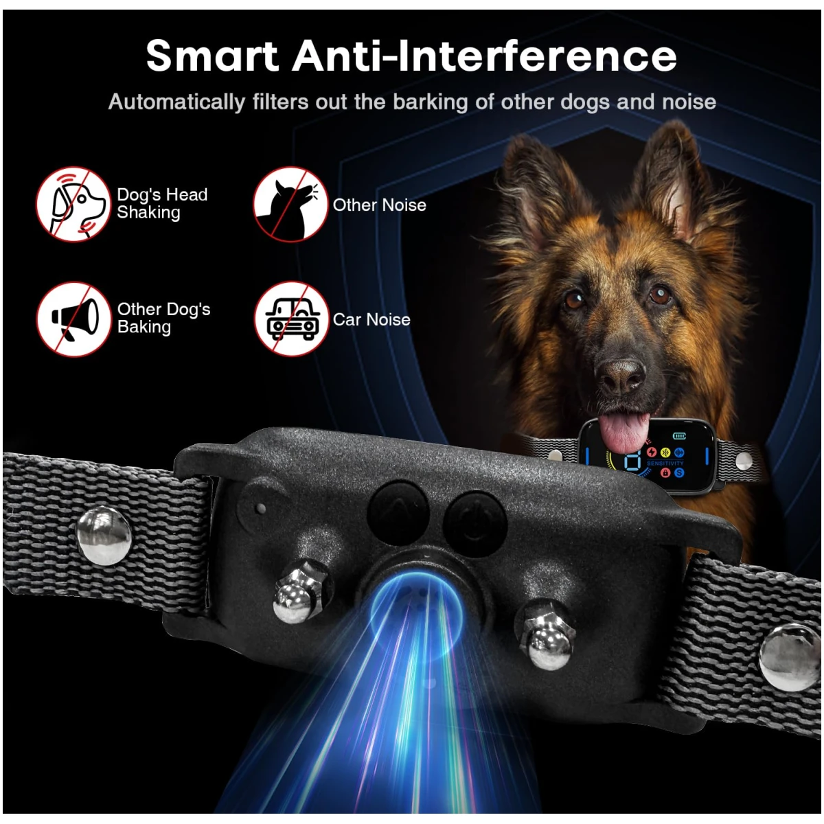 Pee Pet Bark Collar, Intelligent Ultrasonic Bark Stopper, Automatic Barking Control, Long Battery Life with USB Charging, Fits Dogs 8"-25" / 20cm-64cm, Black