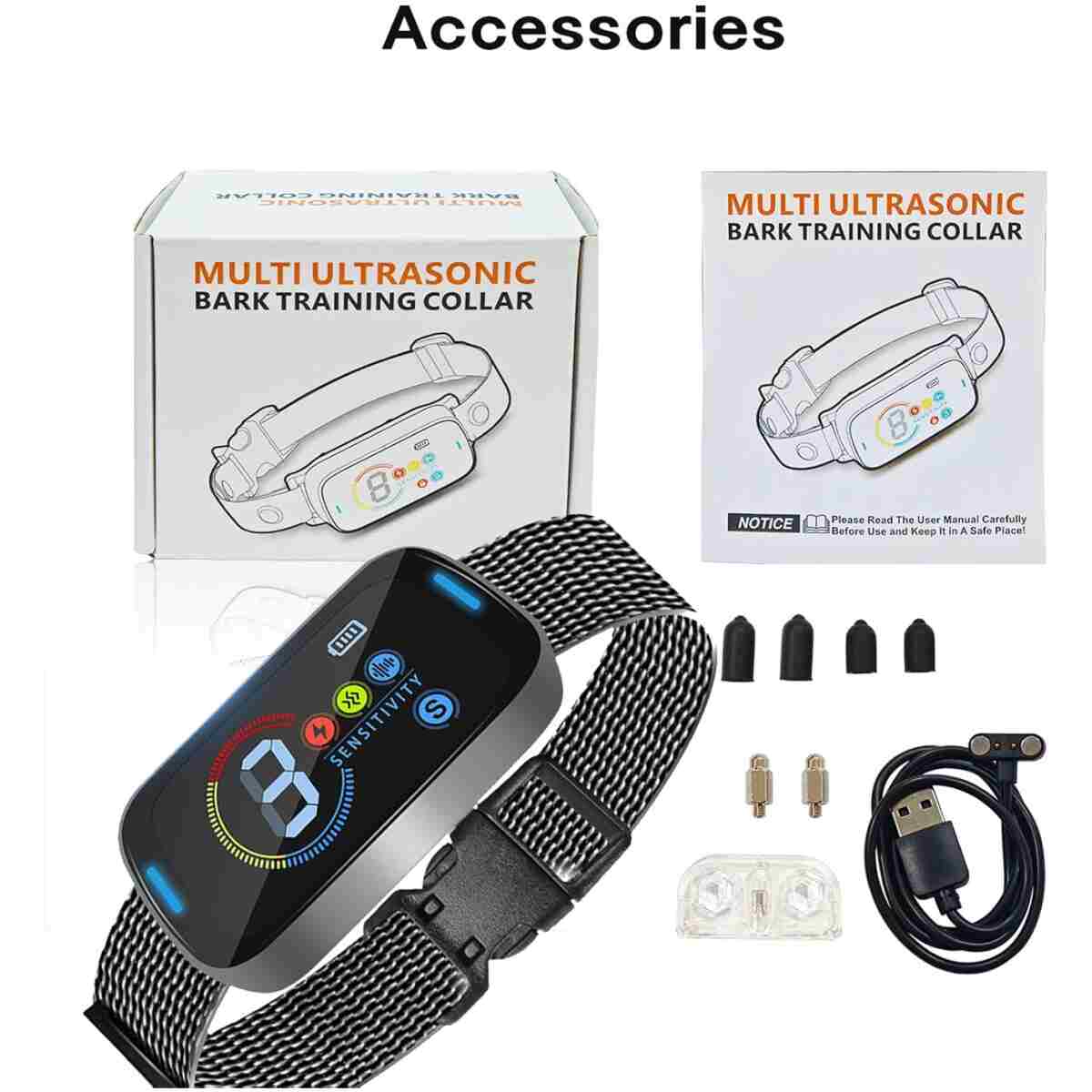 Pee Pet Bark Collar, Intelligent Ultrasonic Bark Stopper, Automatic Barking Control, Long Battery Life with USB Charging, Fits Dogs 8"-25" / 20cm-64cm, Black