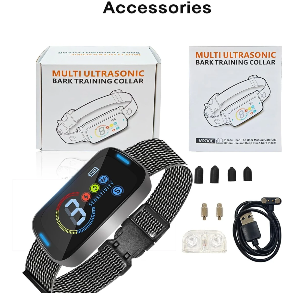 Pee Pet Bark Collar, Intelligent Ultrasonic Bark Stopper, Automatic Barking Control, Long Battery Life with USB Charging, Fits Dogs 8"-25" / 20cm-64cm, Black