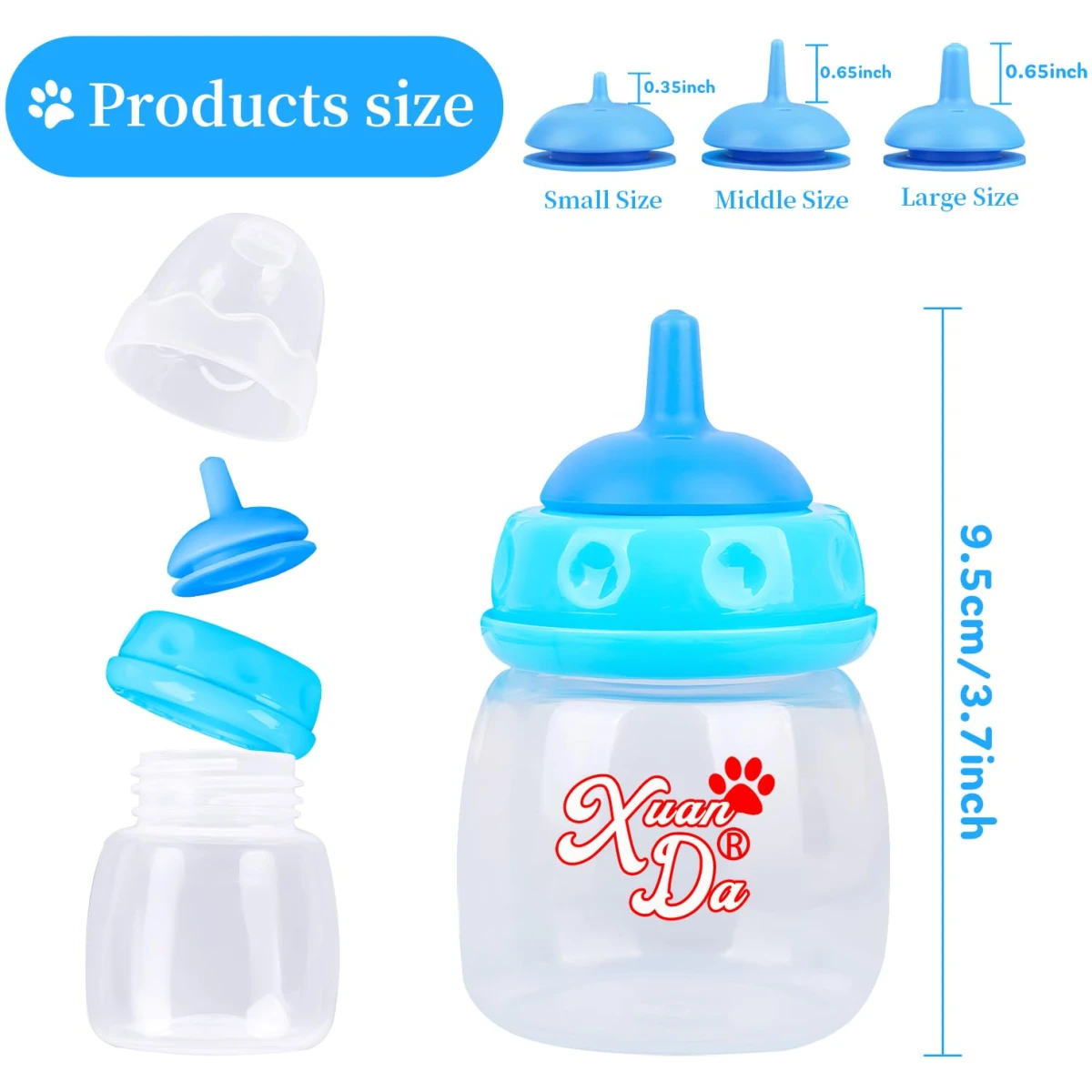 Pet Feeding Bottle,3 Pack 60ml Nursing Bottle, 3 Sizes Nipples with Ventilation Valve Resistant Tearing Perfect for Puppies, Kittens, Small Wildlife（Blue）