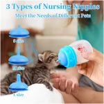 Pet Feeding Bottle,3 Pack 60ml Nursing Bottle, 3 Sizes Nipples with Ventilation Valve Resistant Tearing Perfect for Puppies, Kittens, Small Wildlife（Blue）