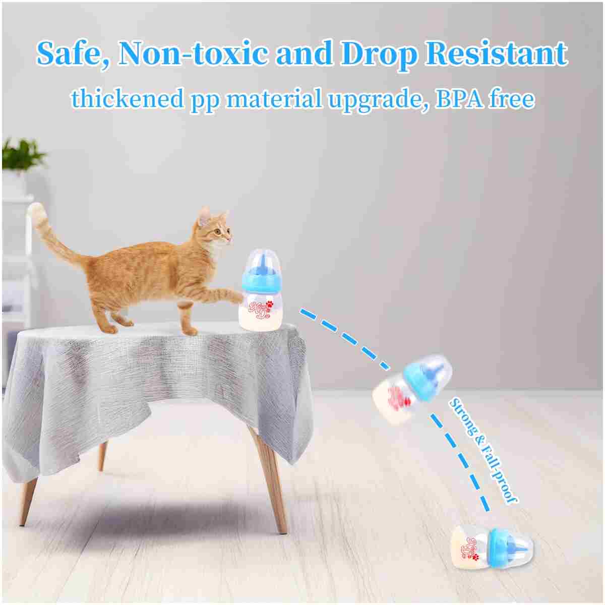 Pet Feeding Bottle,3 Pack 60ml Nursing Bottle, 3 Sizes Nipples with Ventilation Valve Resistant Tearing Perfect for Puppies, Kittens, Small Wildlife（Blue）