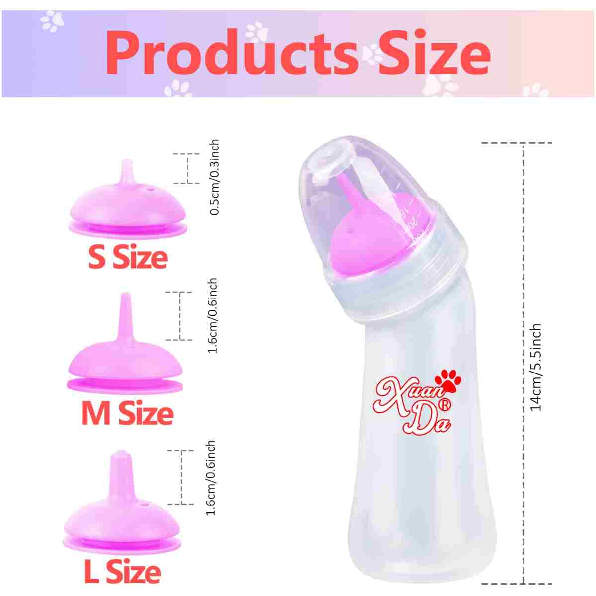 Pet Feeding Bottle,3 Pack Wide Mouth Angled Nursing Bottle, 3 Sizes Nipples with Ventilation Valve Resistant Tearing Perfect for Puppies, Kittens, Small Wildlife(Pink)
