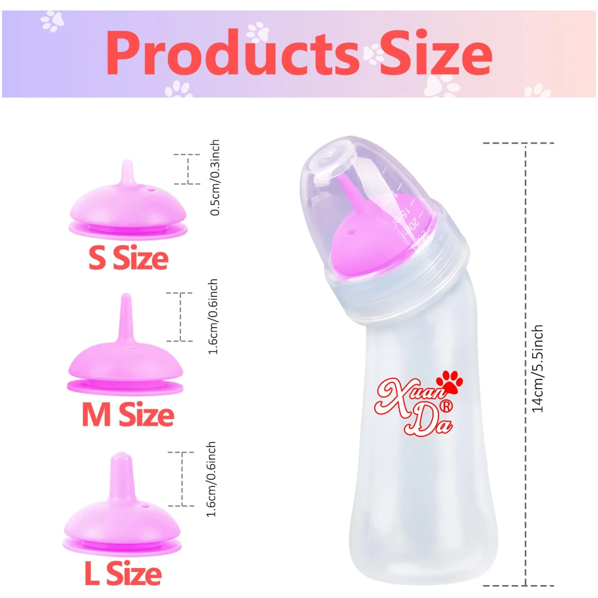 Pet Feeding Bottle,3 Pack Wide Mouth Angled Nursing Bottle, 3 Sizes Nipples with Ventilation Valve Resistant Tearing Perfect for Puppies, Kittens, Small Wildlife(Pink)