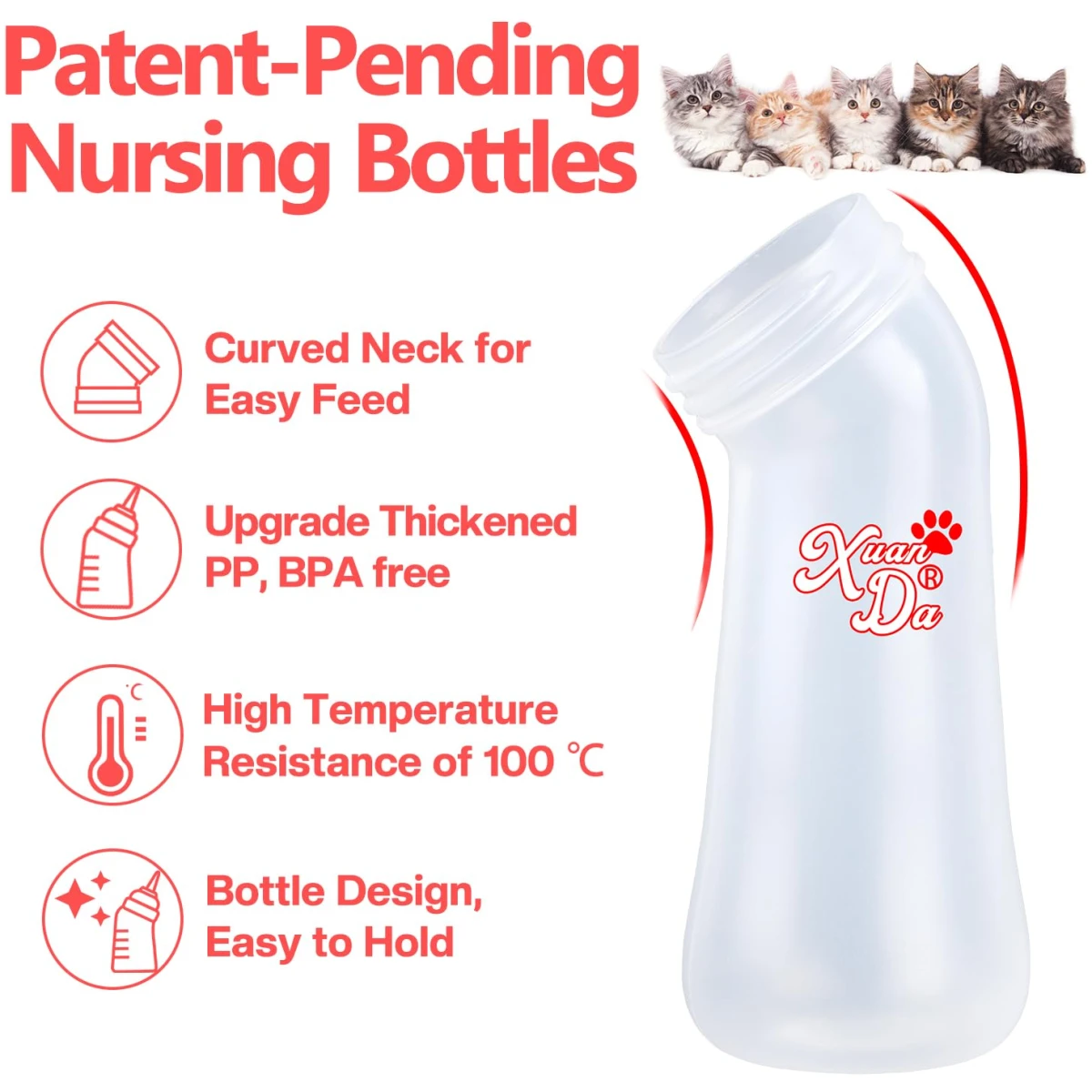 Pet Feeding Bottle,3 Pack Wide Mouth Angled Nursing Bottle, 3 Sizes Nipples with Ventilation Valve Resistant Tearing Perfect for Puppies, Kittens, Small Wildlife(Pink)