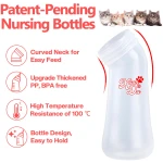Pet Feeding Bottle,3 Pack Wide Mouth Angled Nursing Bottle, 3 Sizes Nipples with Ventilation Valve Resistant Tearing Perfect for Puppies, Kittens, Small Wildlife(Pink)