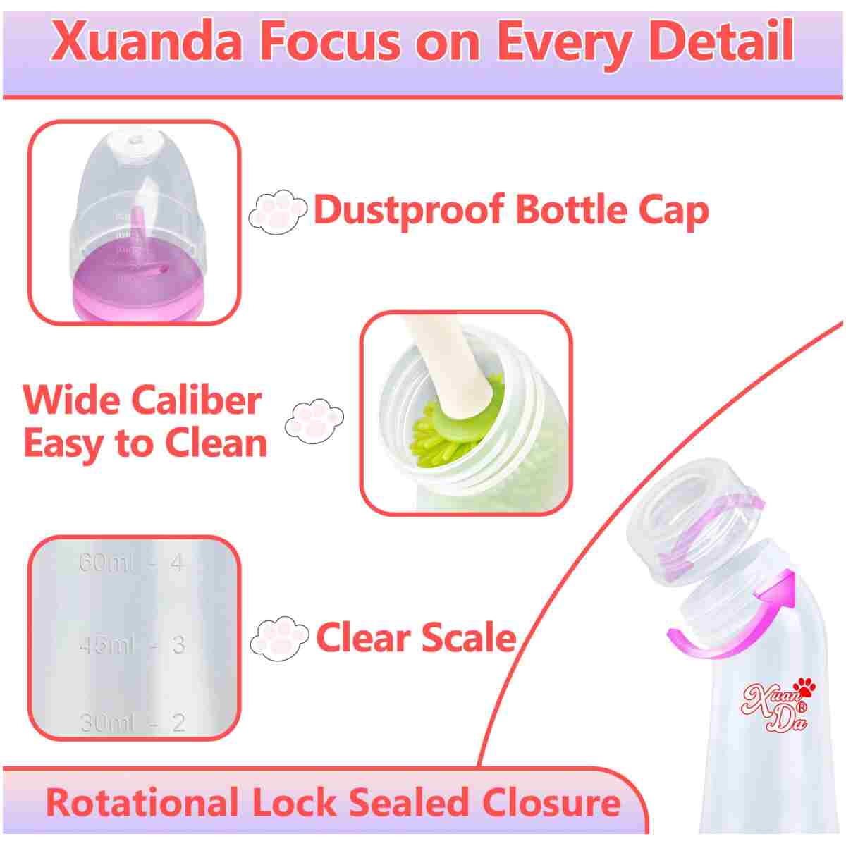 Pet Feeding Bottle,3 Pack Wide Mouth Angled Nursing Bottle, 3 Sizes Nipples with Ventilation Valve Resistant Tearing Perfect for Puppies, Kittens, Small Wildlife(Pink)