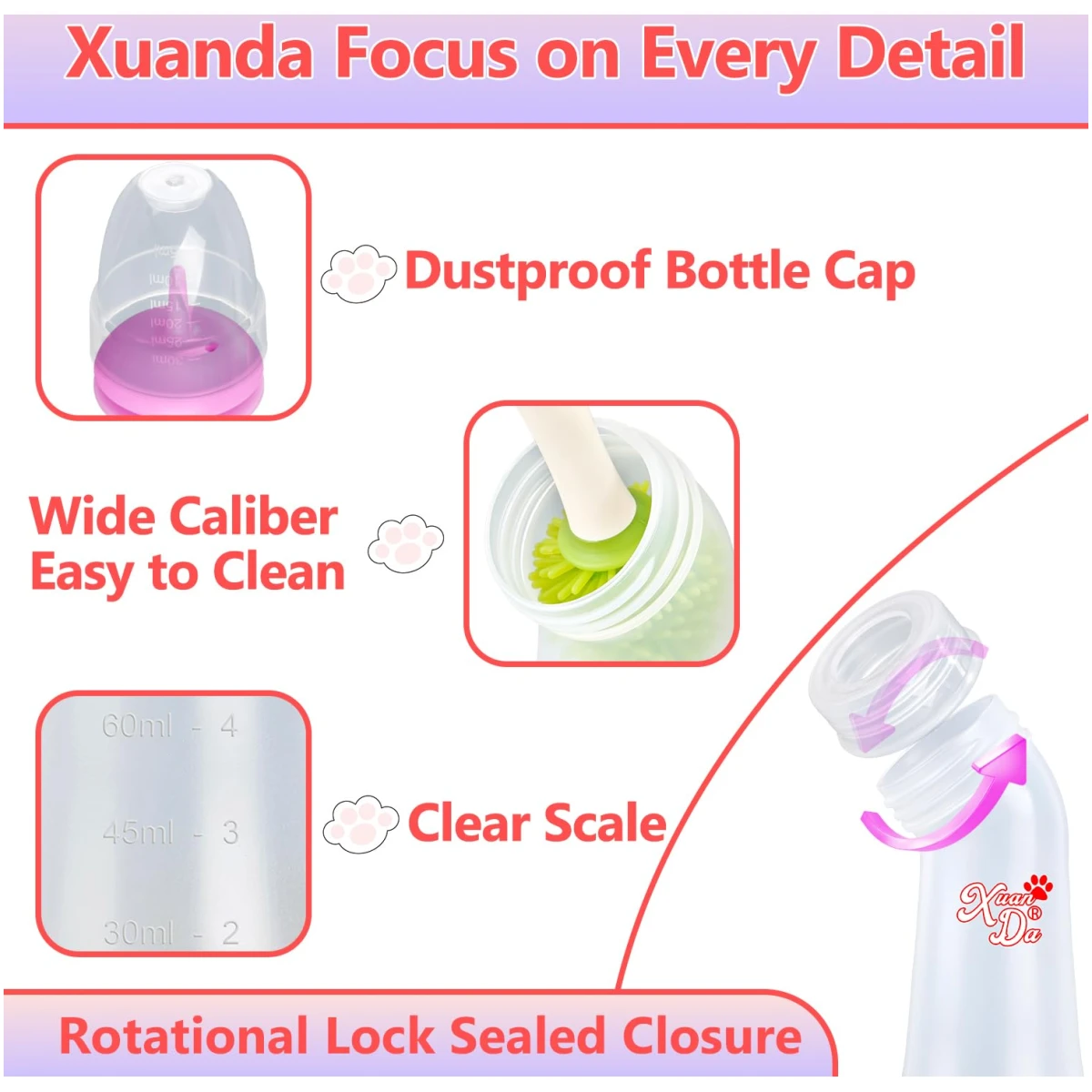 Pet Feeding Bottle,3 Pack Wide Mouth Angled Nursing Bottle, 3 Sizes Nipples with Ventilation Valve Resistant Tearing Perfect for Puppies, Kittens, Small Wildlife(Pink)