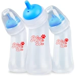 Pet Feeding Bottle,3 Pack Wide Mouth Angled Nursing Bottle, 3 Sizes Nipples with Ventilation Valve Resistant Tearing Perfect for Puppies, Kittens, Small Wildlife(Pink)