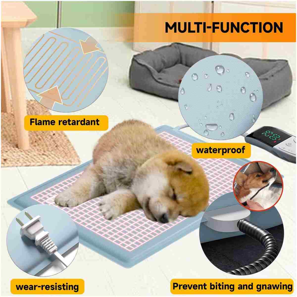 Pet Heating Pad,Waterproof Heated Cat Bed with Washable Covers and Soft Blanket,13.8 x 19.7 Inches,Self Heating Pet Pad with Intelligent Thermostat