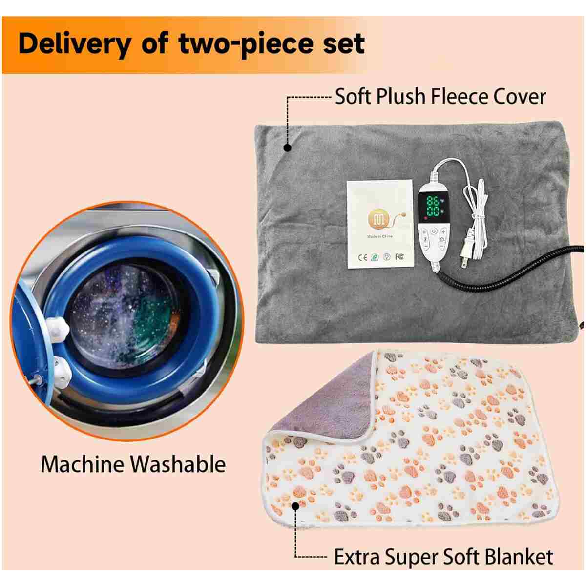 Pet Heating Pad,Waterproof Heated Cat Bed with Washable Covers and Soft Blanket,13.8 x 19.7 Inches,Self Heating Pet Pad with Intelligent Thermostat