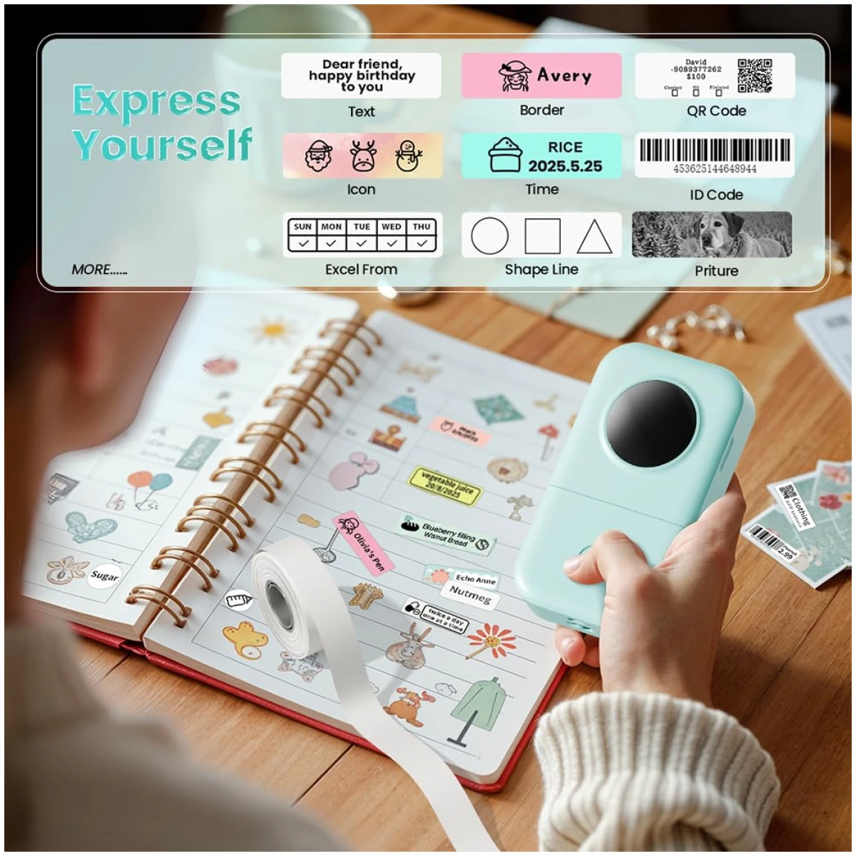 Phomemo D30 Label Maker Machine, Portable Bluetooth Mini Label Printer, Smart Phone Handheld Thermal Sticker Small Labeler Multiple Templates Font Icon Inkless for Home Office