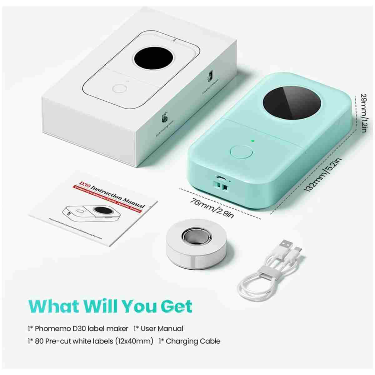 Phomemo D30 Label Maker Machine, Portable Bluetooth Mini Label Printer, Smart Phone Handheld Thermal Sticker Small Labeler Multiple Templates Font Icon Inkless for Home Office
