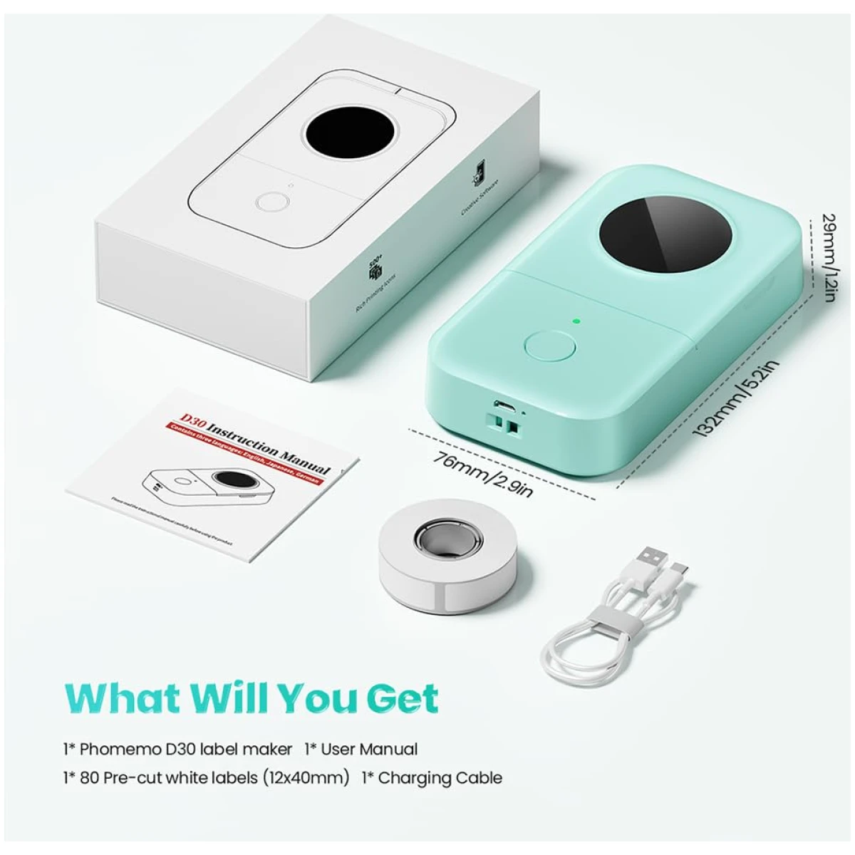 Phomemo D30 Label Maker Machine, Portable Bluetooth Mini Label Printer, Smart Phone Handheld Thermal Sticker Small Labeler Multiple Templates Font Icon Inkless for Home Office