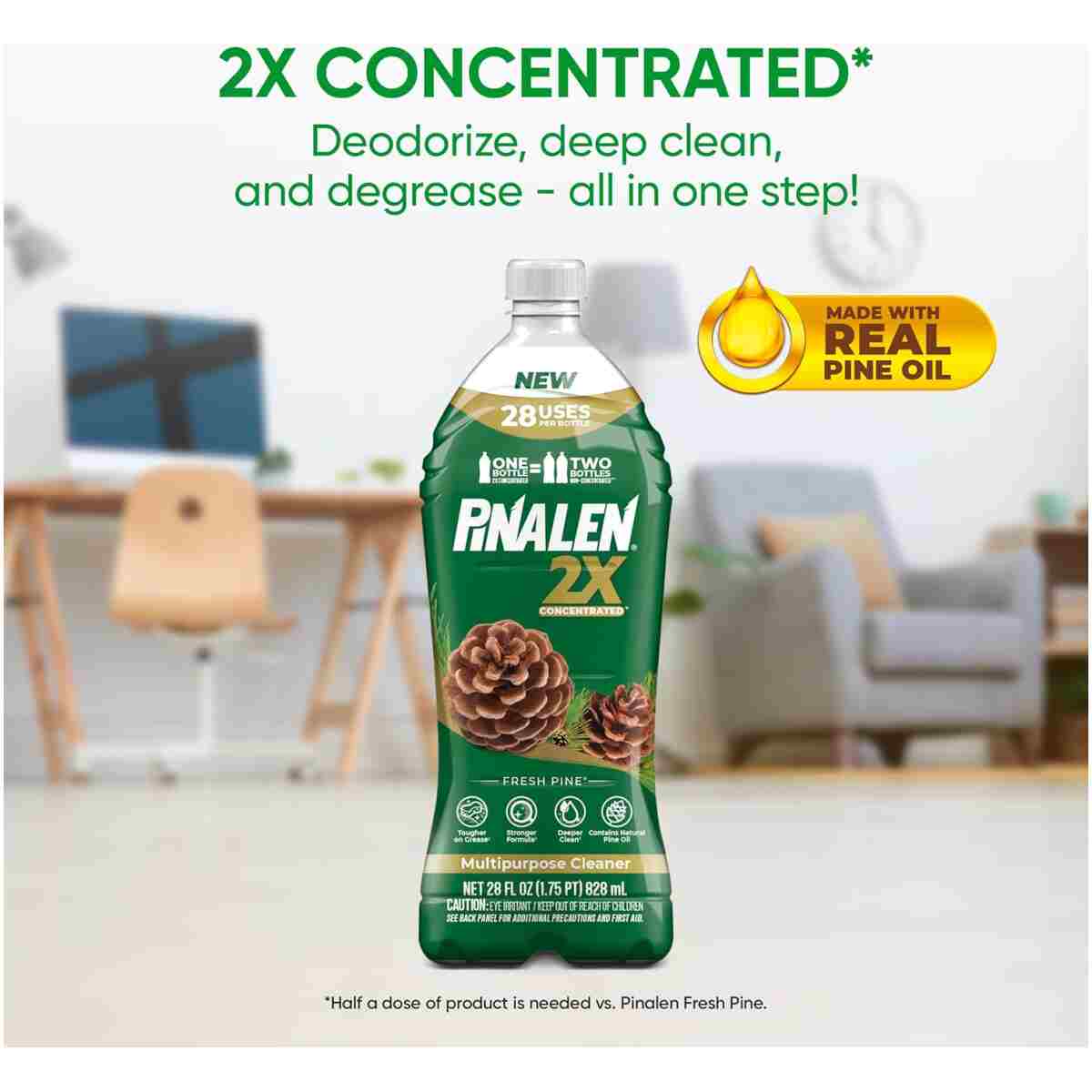 PINALEN 2X Concentrated Multipurpose Cleaner - Fresh Pine Scent - 28 fl oz - All Purpose Cleaner for Kitchen, Bathroom, Laundry, Floors & Outdoors
